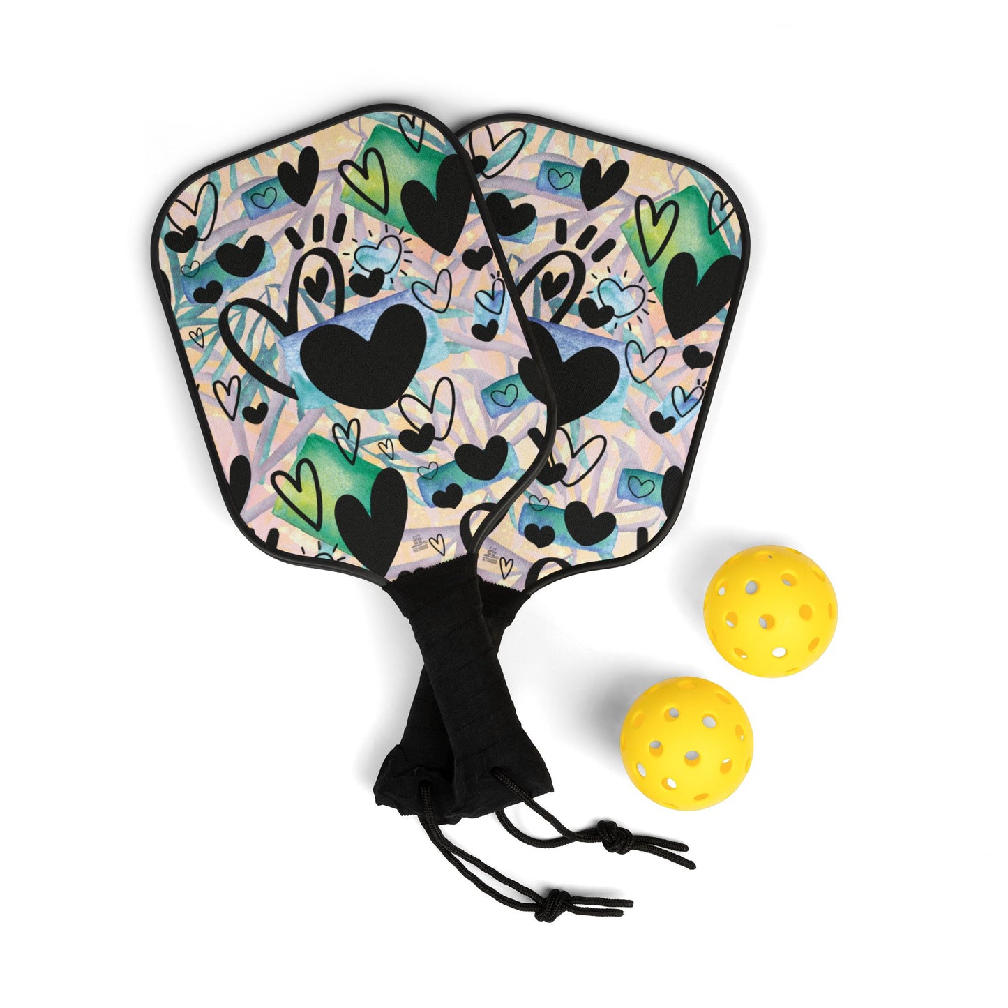 Pickleball Kit | Doodle Hearts | Green & Blue