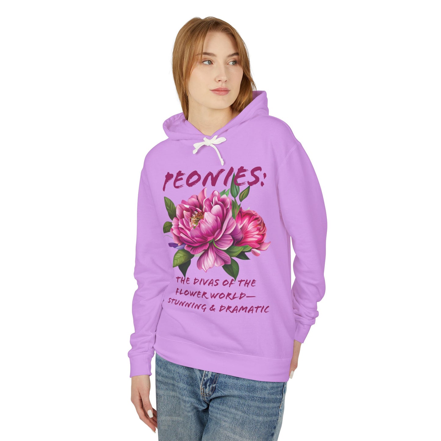 Flower Quote | Lightweight Hoodie Sweatshirt | Peonies