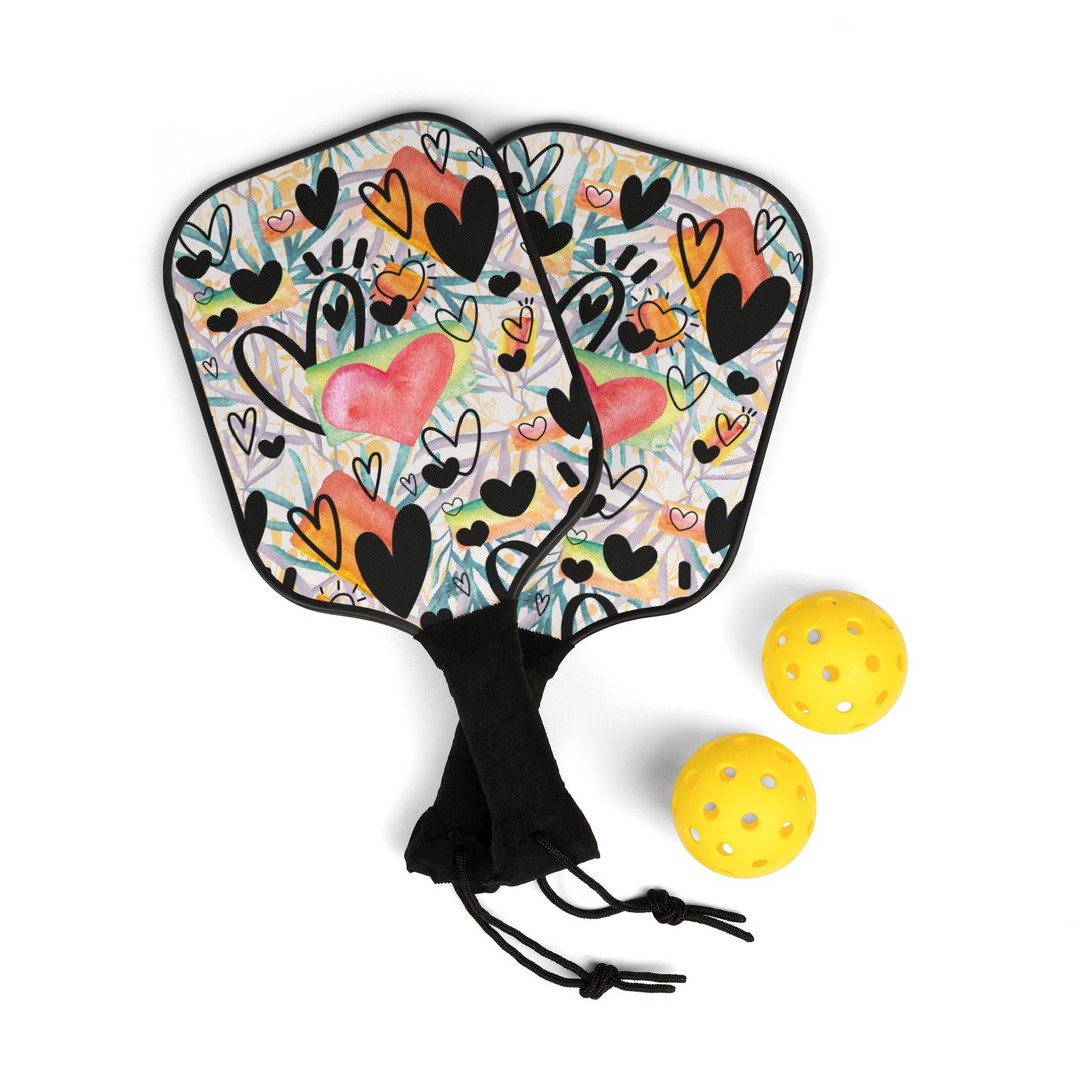 Pickleball Kit | Doodle Hearts | Yellow & Orange